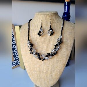 Beaded Crystal Statement Necklace with Magnetic Closure & Earring Set
